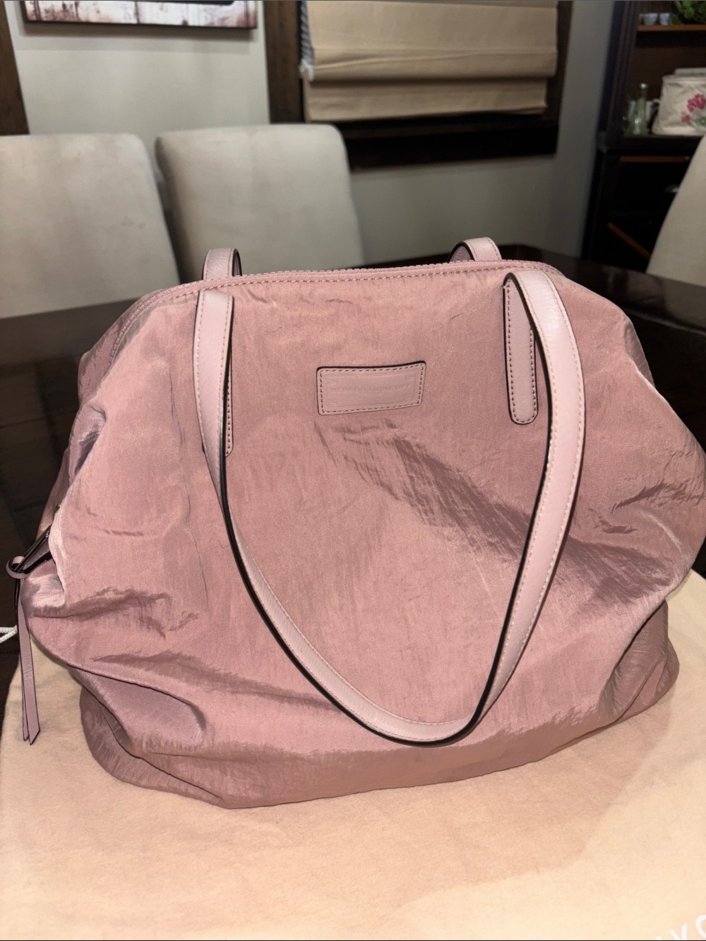 Rebecca Minkoff Washed Nylon Shoulder Tote in Dusty Rose